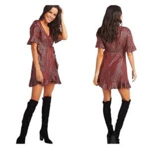 Show Me Your MuMu Leslie Striped Mini Wrap Dress Large
